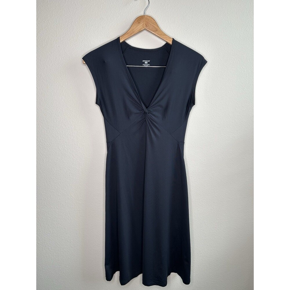 Patagonia Dress Size S Black Bandha Midi Twist Front Sleeveless Stretch Jersey
